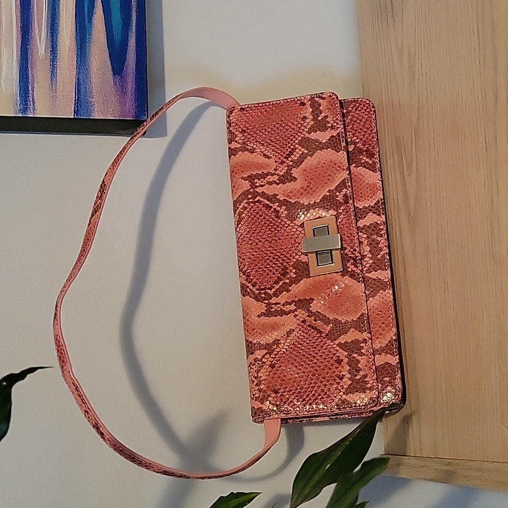 Donald J Pliner Pink Snakeskin Clutch with Optional Shoulder Strap